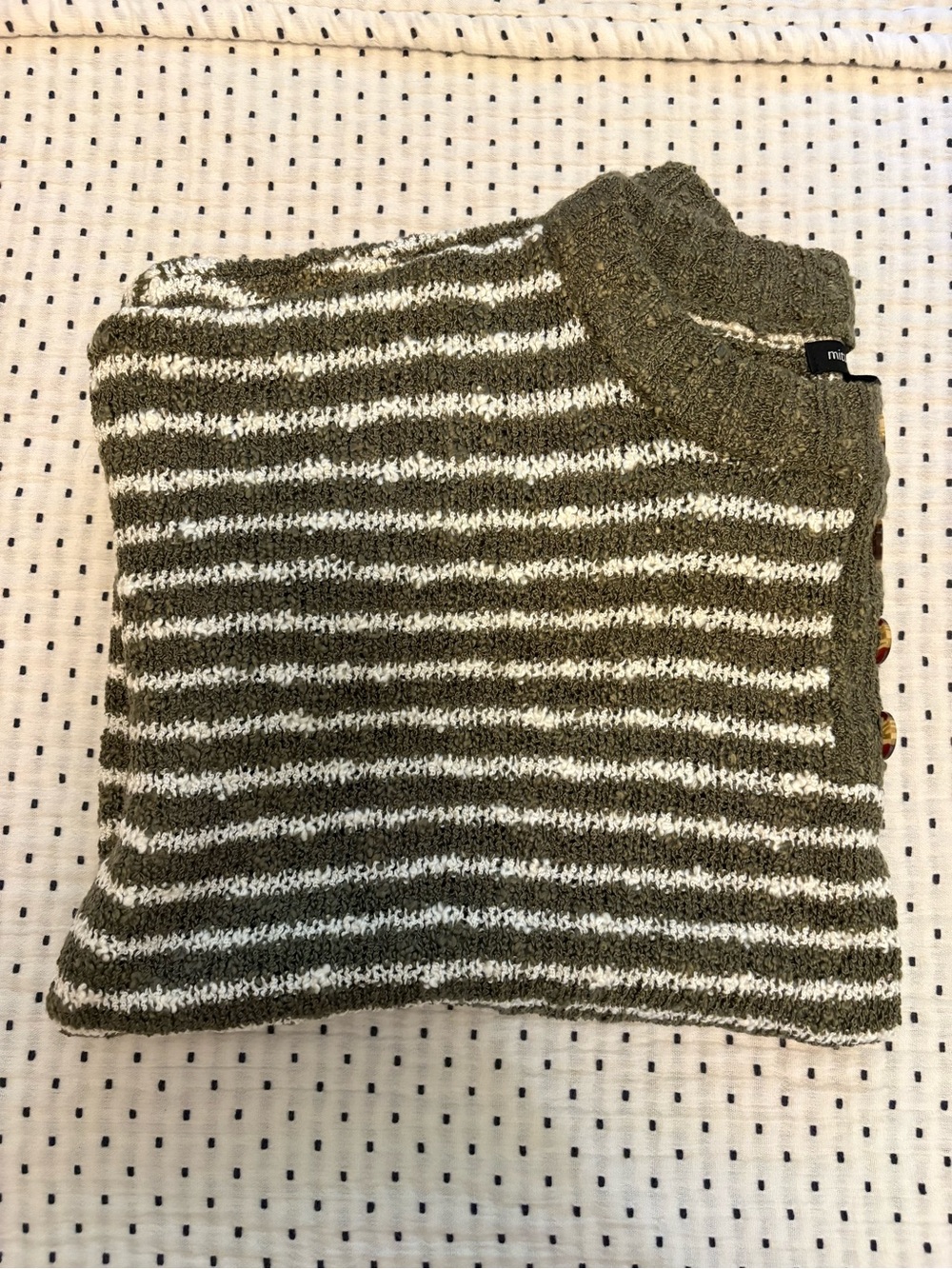 MITTOSHOP | Olive & Cream Striped Knit Crewneck Sweater